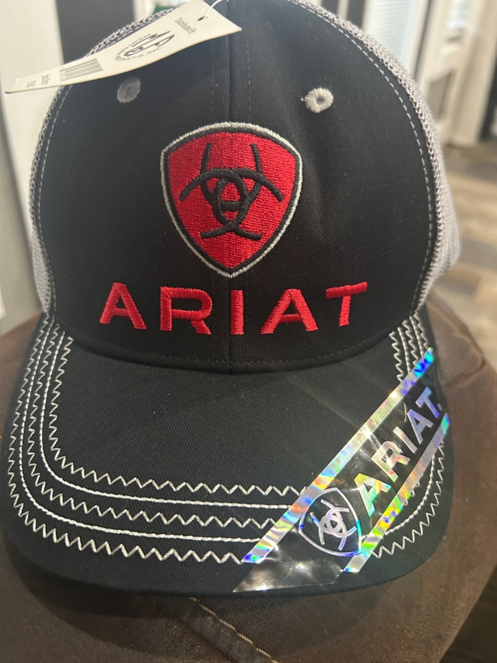 Ariat Black and Red Embroidered Logo Trucker Cap